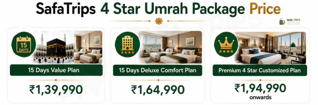 SafaTrips 4 Star Umrah Package Price